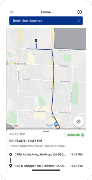 County Express On-Demand App Screenshot Route Map your Destination